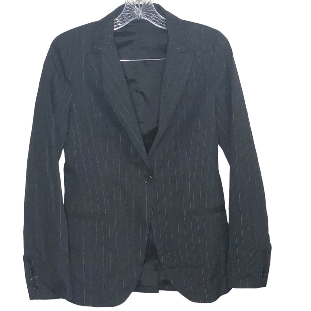 Theory Pin Stripe Blazer, Dark Gray, Single‎ Button Closure, Size 0